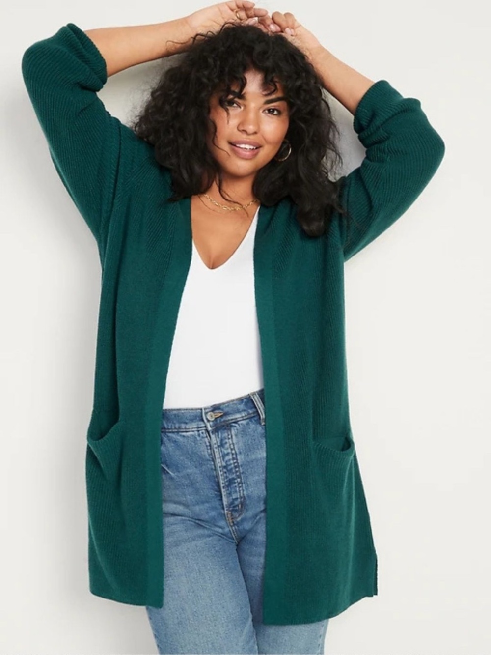 NWT Old Navy Shaker-Stitch Longline Open-Front Cardigan Sweater Green 3X